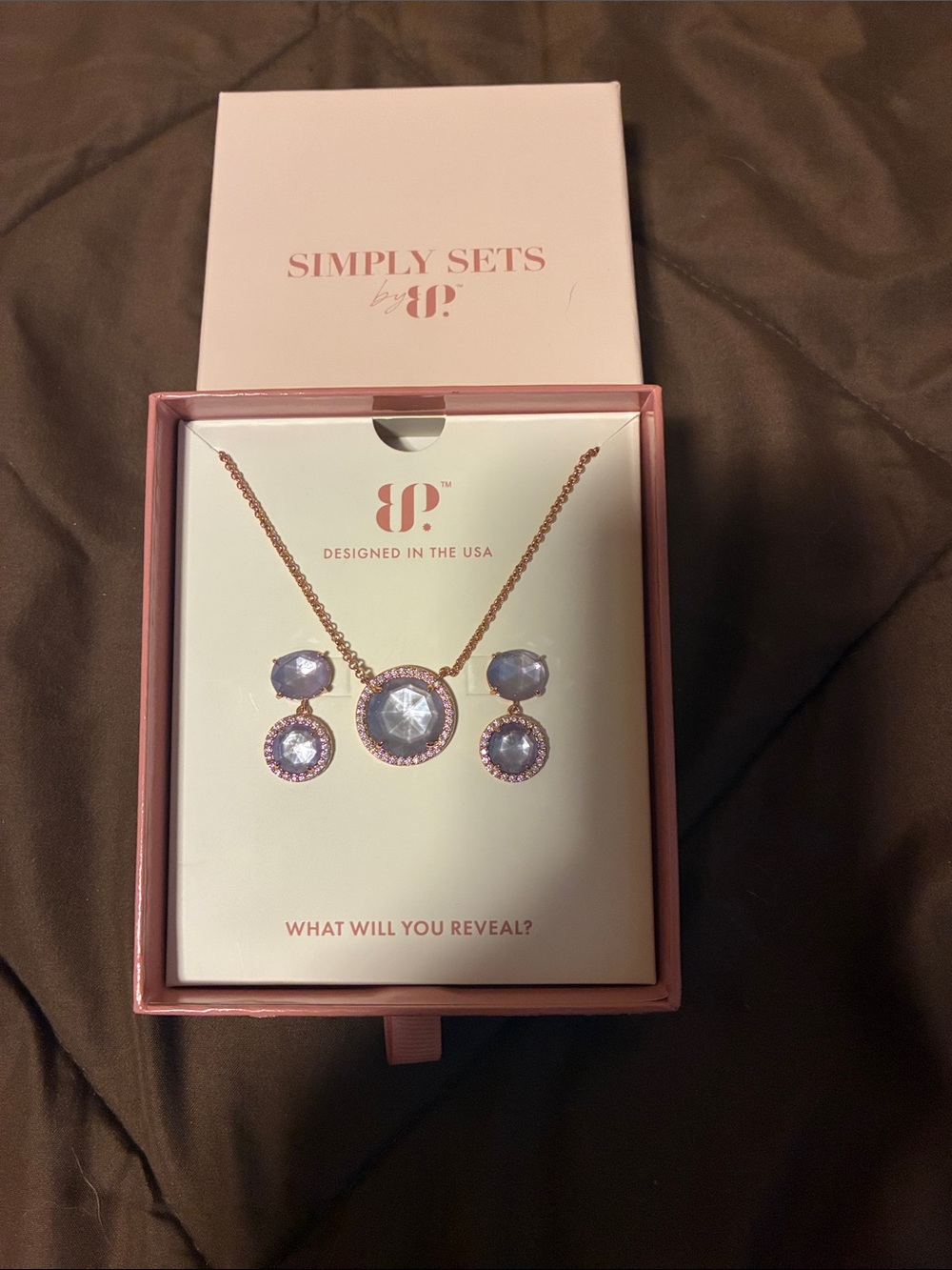 Simply Sets Rose Gold Necklace with Purple Crystal Pendant